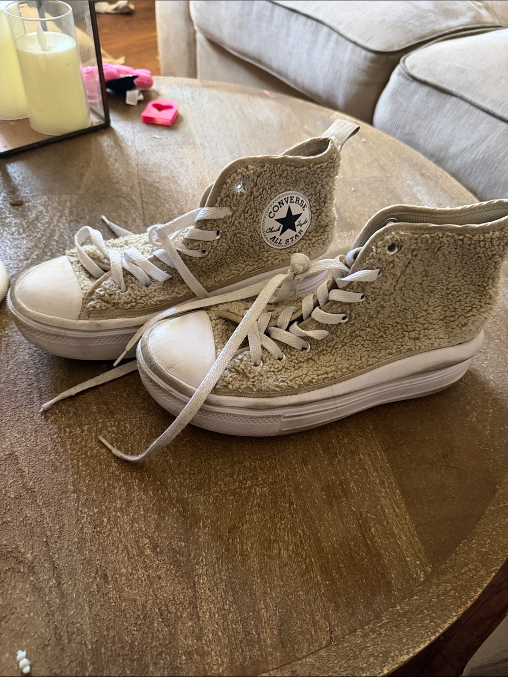 Converse Cream Sherpa Chuck Taylor All Star High Top Sneakers